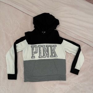 PINK Victoria's Secret Black, White, and Gray Hoodie